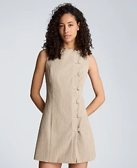 Kenneth Cole Women's Boat Neck Button Front Sheath Short Dress