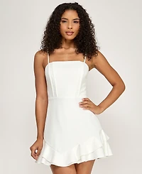 City Studios Junior's Ruffle Hem Square Neck Dress