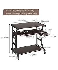 Mecale Mobile Computer Desk with Keyboard Tray, Mouse Tray, and Storage Shelf
