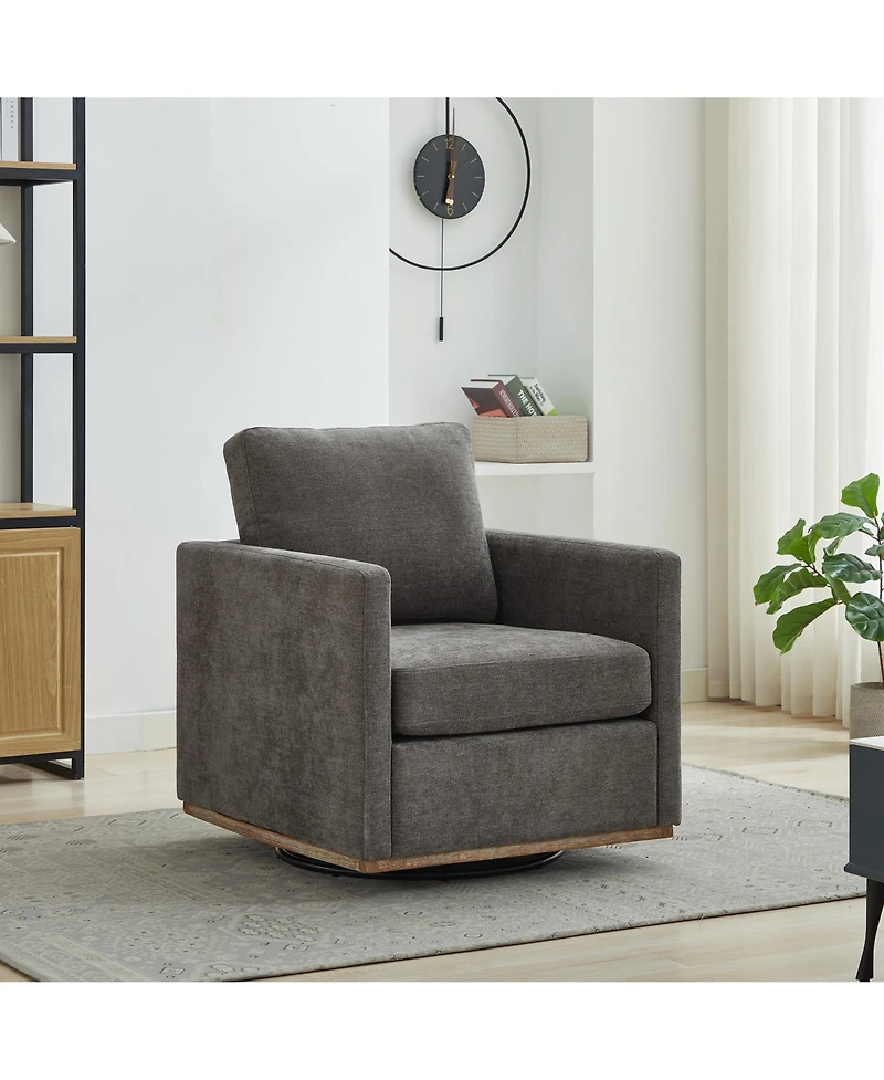 Clihome Square Swivel Accent Chair, Chenille Upholstered Leisure 360° Rotation Comfy Armchair