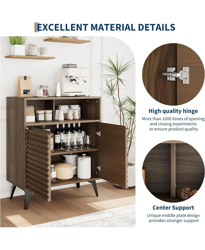 gaomon Fluted Storage Cabinet, Sideboard Buffet Cabinet with & Adjustable Shelves for Living Room, Kitchen, Entryway