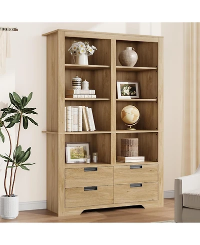 gaomon 72" Farmhouse Floor Standing Bookcase, Bookshelf with 4 Drawers, Freestanding Display Storage Shelves for Bedrooms.