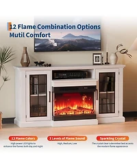 gaomon 59" Fireplace Tv Stand, Modern Farmhouse Media Console for 65" TVs, Glass Door Storage, Led Lighting, Adjustable Flame