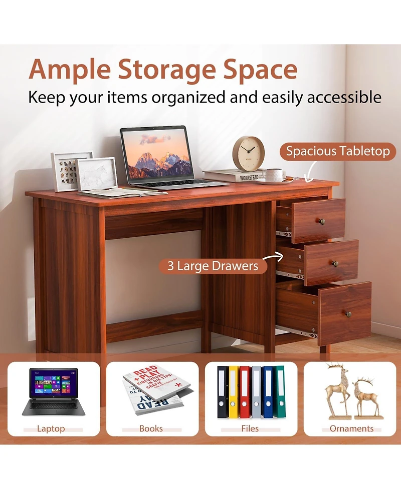 Mecale Home Office Computer Desk with 3 Drawers and Spacious Desktop, Study Workstation