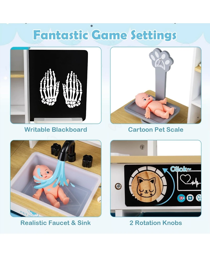 Mecale Wooden Play Doctor Office Medical Center Toy Set with Blackboard