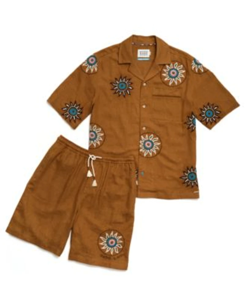 Scotch Soda Mens Embroidered Regular Fit Short Sleeve Shirt Matched With The Embroidered Wide Fit Bermuda Shorts