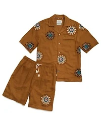 Scotch Soda Mens Embroidered Regular Fit Short Sleeve Shirt Matched With The Embroidered Wide Fit Bermuda Shorts