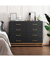 Gaomon 8-Drawer Wood Dresser with Gold Handles, Modern Chest of Drawers for Bedroom, Living Room or Closet Storage