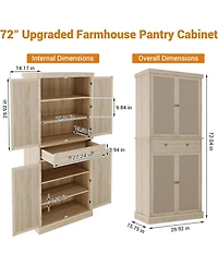 gaomon 72" Wooden Tall Pantry Cabinet, Kitchen Pantry Storage Cabinets with 4 Door & 4 Adjustable Shelves and a Drawer, Farmhouse Pantry Storage
