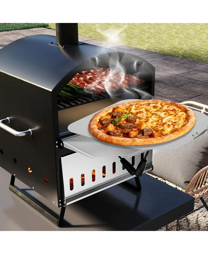 Ecooso Outdoor 16 Inch 2-Layer Wood Fired Pizza Oven with Square Stone