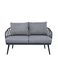 Flynama 4 Piece Outdoor Patio Conversation Set with Metal Rope Backrest Chairs Coffee Table Thick Cushions for Garden Poolside