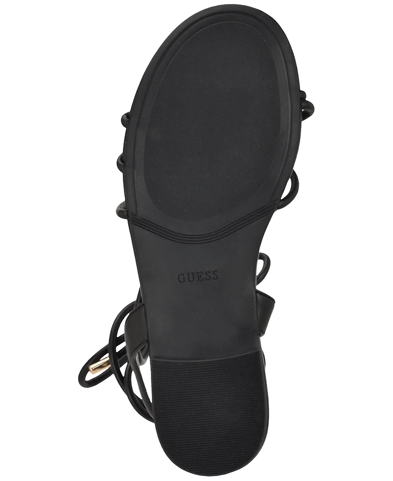 Guess Women's Tabell Strappy Gold Dome Tie-Up Flat Sandals