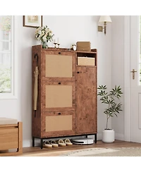 gaomon Shoe Cabinet Rattan with 3 Flip Drawers and 4-Tier Shoe Storage Cabinet