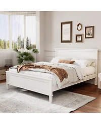 Streamdale Furniture Mid-Century Wood Platform Bed with Headboard - No Box Spring Needed, Queen Size