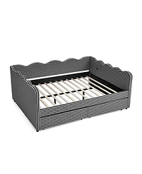Streamdale Furniture 2 Drawers, Usb Port & Wave Shape Gingham Daybed, Queen Size