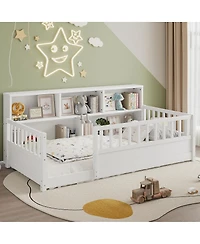 Streamdale Furniture Wooden Fence Guardrail and Storage Floor Bed, Twin Size