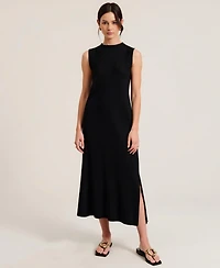 Modenaire Women's Sleeveless Ribbed Knit Crewneck Side Slit Midi Dress
