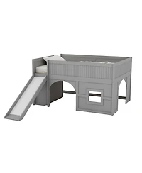 Streamdale Furniture Full Size Wooden Low Loft Bed with Storage, Slide, Door, Window