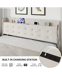 gaomon Queen Size Bed Frame, Upholstered Bed Frame with 4 Storage Drawers, Platform Bed Frame with Diamond Tufted Headboard, Wood Slat Support