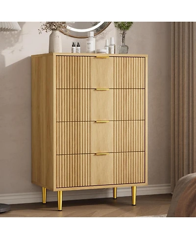 Gaomon Fluted Dresser for Bedroom with 4 Drawers, 36 Tall Modern Chest of Drawers with Metal Handle, Wooden Closet Clothes Storage Organizer