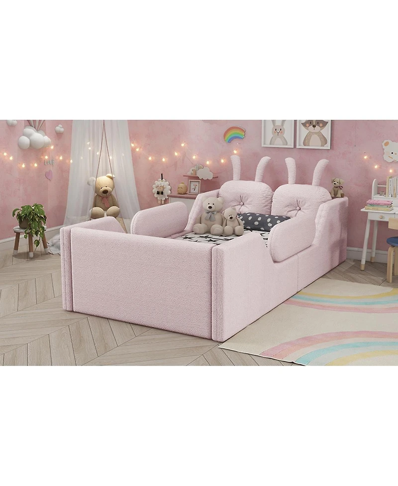 Streamdale Furniture Twin Upholstered Platform Bed with Rabbit Cushion & Removable Rails