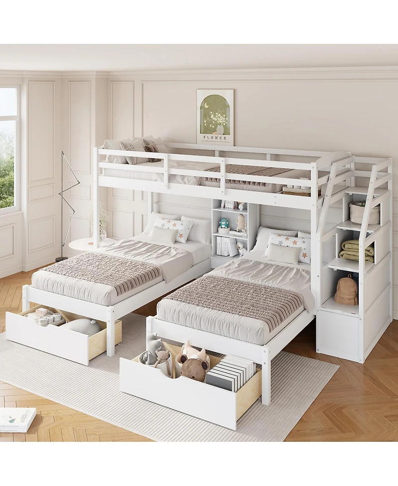 Streamdale Furniture Streamdale Twin/Twin/Twin Triple Bunk Bed w/ Drawers, Stairs, Shelves