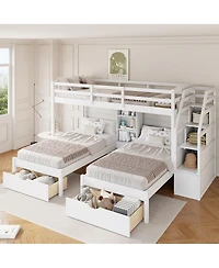 Streamdale Furniture Streamdale Twin/Twin/Twin Triple Bunk Bed w/ Drawers, Stairs, Shelves