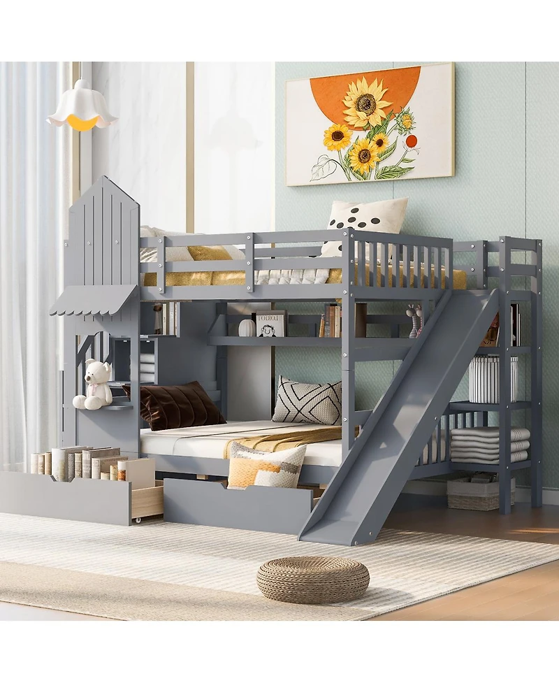 Streamdale Furniture Full-Over-Full Castle Bunk Bed w/ Drawers