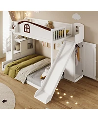 Streamdale Furniture Streamdale Twin over Full Bunk Bed w/Storage Stairs, Shelf, Slide, Wardrobe