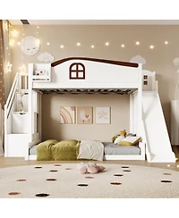 Streamdale Furniture Streamdale Twin over Full Bunk Bed w/Storage Stairs, Shelf, Slide, Wardrobe