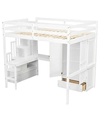 Streamdale Furniture Full Size Loft Wood Bed with Desk, Shelves, Wardrobe, Staircase
