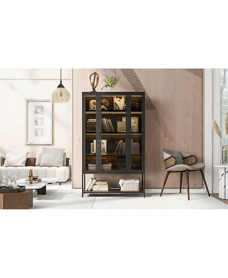 Streamdale Furniture Iron Display Cabinet with Glass Door and Led Lights