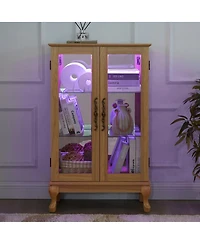 Streamdale Furniture Elegant Light Oak Curio Cabinet with Glass Doors, Led