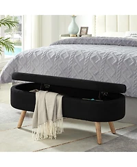 Streamdale Furniture Luxury Oval Boucle Storage Ottoman Bench with Wood Legs