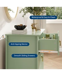 Gaomon 2 Piece 27.5 Wide Wooden Fluted Nightstand Set with 3 Storage Drawers & Metal Handles