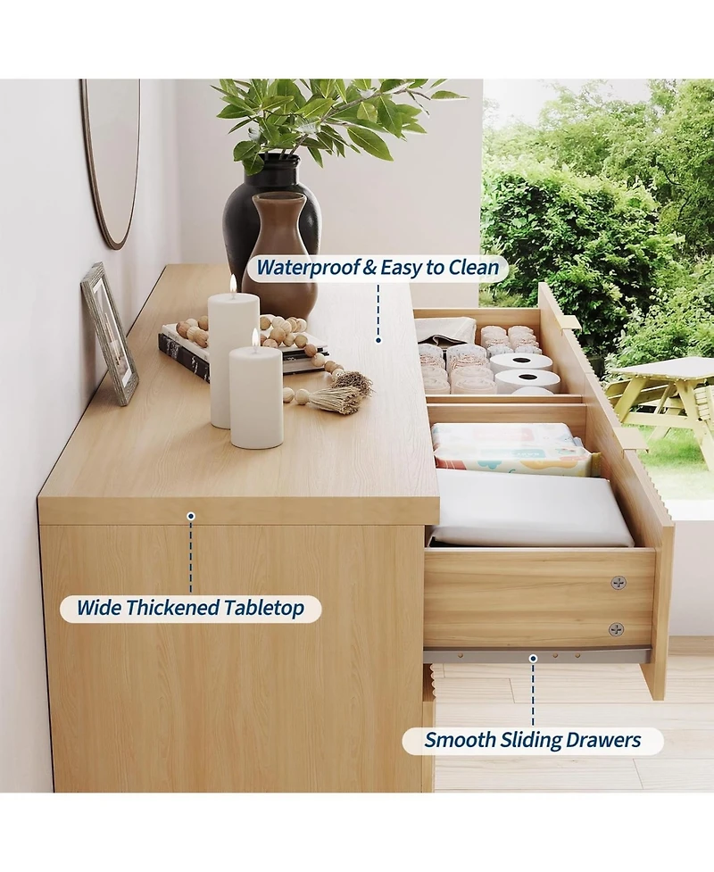 gaomon 6 Drawer Dresser for Bedroom, 47" Wide Mid Century Modern Dresser with Gold Handle,Fluted Dressers Chest of Drawers,Tv Stand,Storage Organ