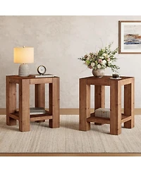 Tribesigns 19.69" Solid Wood Side Table Set of 2, Farmhouse 2-Tier End Table with Storage Shelves