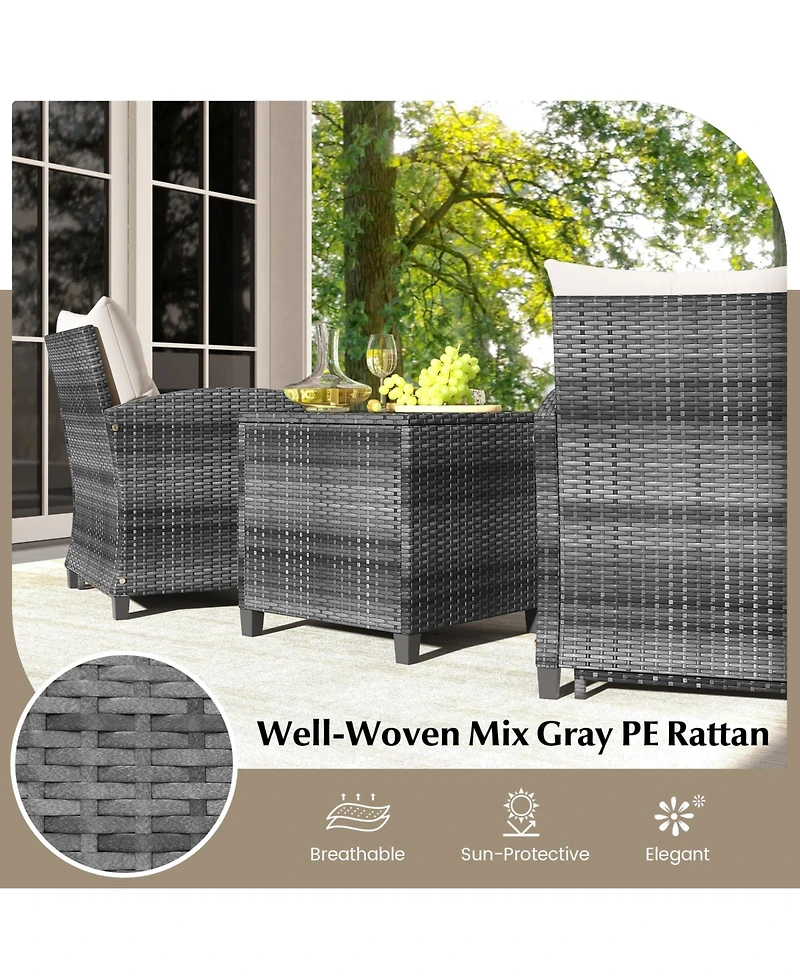 Gymax 5 Piece Patio Rattan Furniture w/ 2 Ottomans and Tempered Glass Coffee Table Outdoor