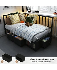 Streamdale Furniture Corner Bed Frame Twin Daybed with Storage Drawers & Led Light