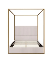 Streamdale Furniture Modern Luxury Metal Canopy Bed with Corduroy Headboard
