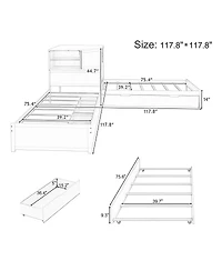 Streamdale Furniture L-Shaped Twin Bed Frame w/ Trundle, Drawer, Desk & Led