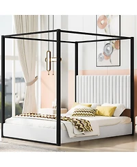 Streamdale Furniture Queen Size Upholstery Canopy Platform Bed with Headboard and Metal Frame