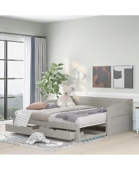 Streamdale Furniture Wooden Daybed with Trundle & Storage Drawers, Extendable Sofa Bed