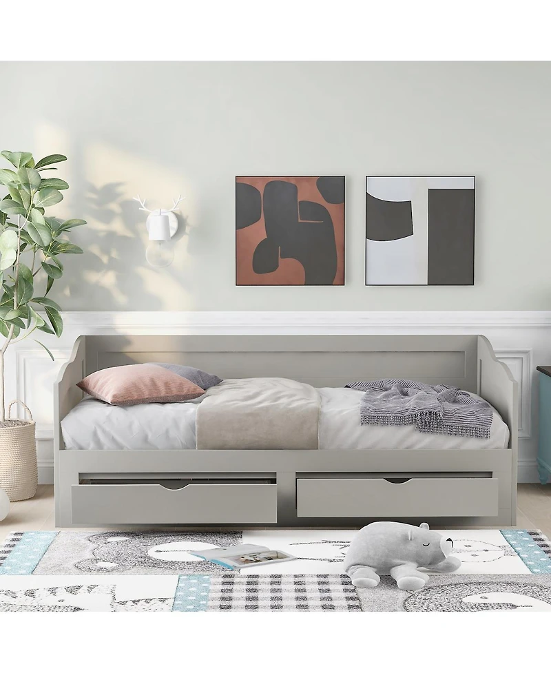 Streamdale Furniture Wooden Daybed with Trundle & Storage Drawers, Extendable Sofa Bed