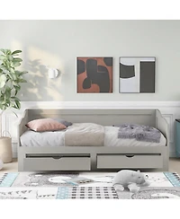 Streamdale Furniture Wooden Daybed with Trundle & Storage Drawers, Extendable Sofa Bed