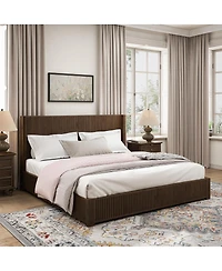 Streamdale Furniture Solid Walnut King Platform Bed Frame - No Box Spring Needed