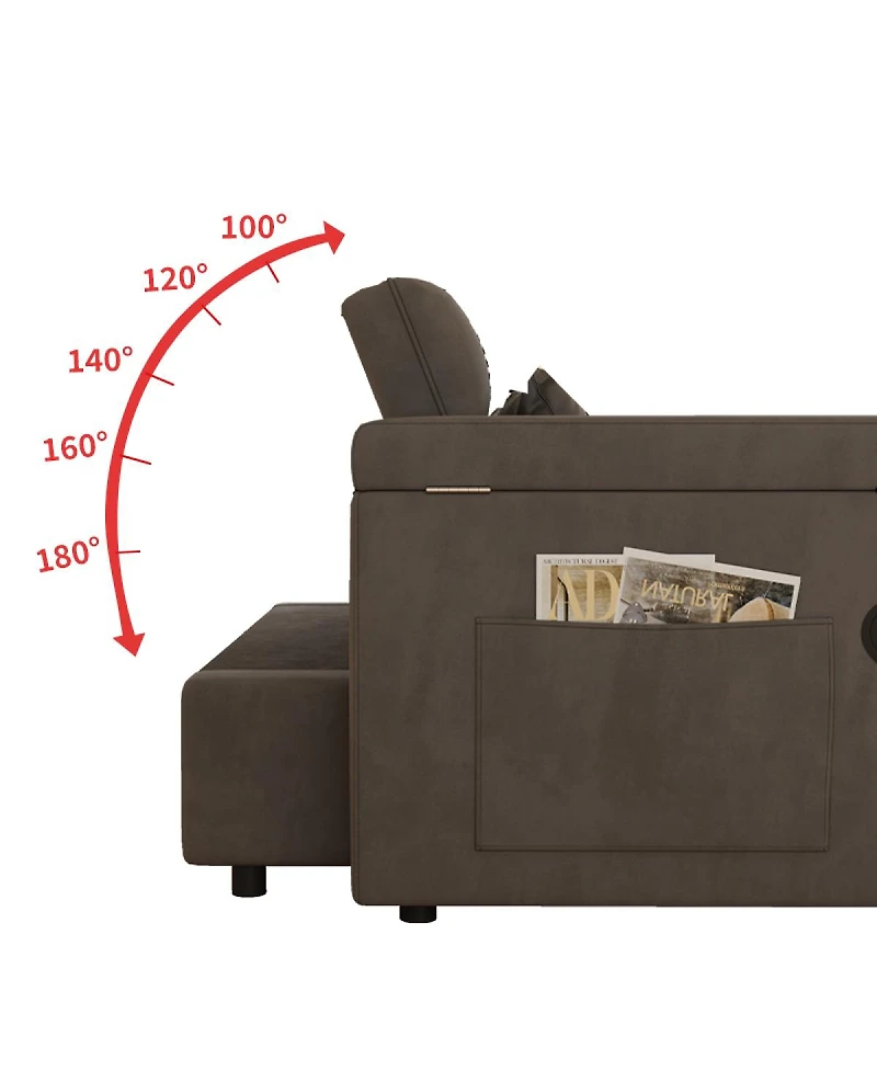 Streamdale Furniture 65-inch 3-in-1 foldable sofa bed with table, storage armrests