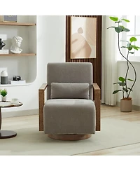 Streamdale Furniture Swivel Upholstered Accent Chair with Solid Wood Armrests