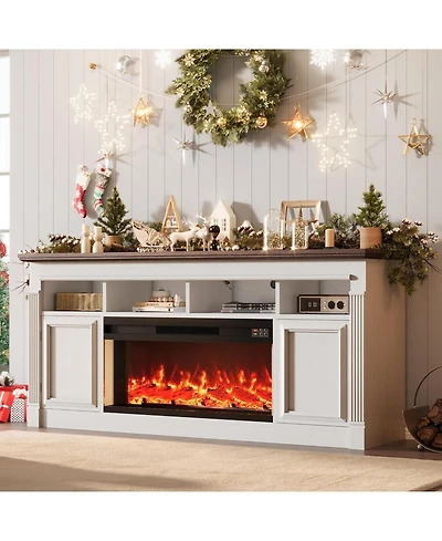 gaomon Farmhouse Fireplace Tv Stand, Entertainment Center with Open Storage Cabinets for TVs