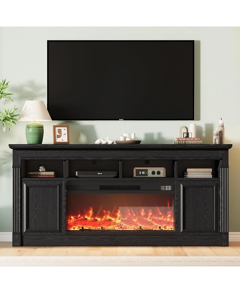 gaomon Farmhouse Fireplace Tv Stand, Entertainment Center with Open Storage Cabinets for TVs
